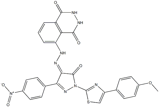 5-{2-[1-[4-(4-methoxyphenyl)-1,3-thiazol-2-yl]-3-(4-nitrophenyl)-5-oxo-1,5-dihydro-4H-pyrazol-4-ylidene]hydrazino}-2,3-dihydro-1,4-phthalazinedione Structure