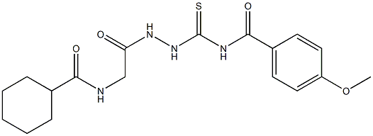 N-[(2-{2-[(cyclohexylcarbonyl)amino]acetyl}hydrazino)carbothioyl]-4-methoxybenzamide Struktur