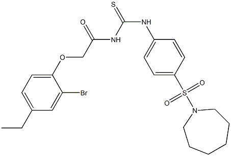 N-[4-(1-azepanylsulfonyl)phenyl]-N'-[2-(2-bromo-4-ethylphenoxy)acetyl]thiourea Struktur