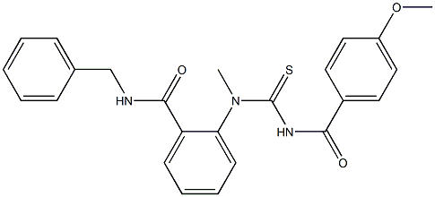 N-benzyl-2-[{[(4-methoxybenzoyl)amino]carbothioyl}(methyl)amino]benzamide Structure