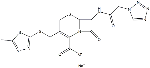 sodium 3-{[(5-methyl-1,3,4-thiadiazol-2-yl)sulfanyl]methyl}-8-oxo-7-{[2-(1H-1,2,3,4-tetraazol-1-yl)acetyl]amino}-5-thia-1-azabicyclo[4.2.0]oct-2-ene-2-carboxylate Struktur