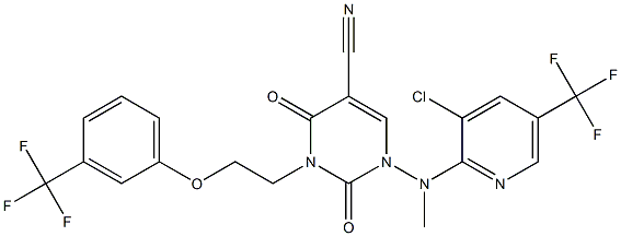 1-[[3-chloro-5-(trifluoromethyl)-2-pyridinyl](methyl)amino]-2,4-dioxo-3-{2-[3-(trifluoromethyl)phenoxy]ethyl}-1,2,3,4-tetrahydro-5-pyrimidinecarbonitrile,,结构式