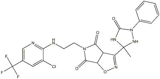 5-(2-{[3-chloro-5-(trifluoromethyl)-2-pyridinyl]amino}ethyl)-3-(3-methyl-5-oxo-1-phenyl-1,2,4-triazolan-3-yl)-3aH-pyrrolo[3,4-d]isoxazole-4,6(5H,6aH)-dione Struktur