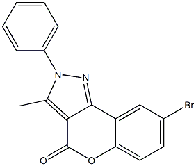 8-ブロモ-3-メチル-2-(フェニル)[1]ベンゾピラノ[4,3-c]ピラゾール-4(2H)-オン 化学構造式