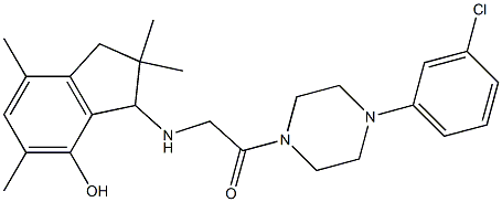 2,3-Dihydro-3-[2-[4-(3-chlorophenyl)-1-piperazinyl]-2-oxoethylamino]-2,2,5,7-tetramethyl-1H-inden-4-ol Struktur