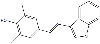 4-[(E)-2-(ベンゾ[b]チオフェン-3-イル)エテニル]-2,6-ジメチルフェノール 化学構造式