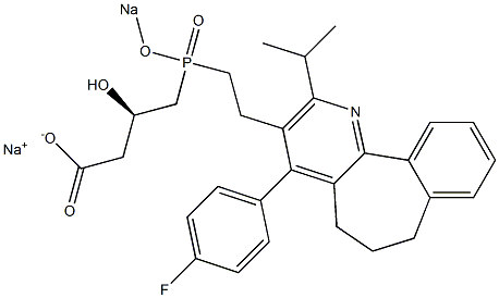 (3R)-4-[[2-[[4-(4-フルオロフェニル)-6,7-ジヒドロ-2-イソプロピル-5H-ベンゾ[6,7]シクロヘプタ[1,2-b]ピリジン]-3-イル]エチル]ソジオオキシホスフィニル]-3-ヒドロキシ酪酸ナトリウム 化学構造式
