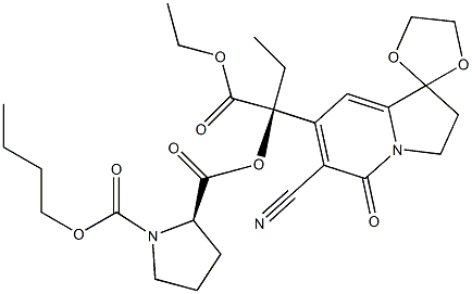 6-Cyano-7-[(S)-1-ethoxycarbonyl-1-[[(2R)-1-butoxycarbonyl-2-pyrrolidinyl]carbonyloxy]propyl]-2,3-dihydrospiro[indolizine-1,2'-[1,3]dioxolan]-5-one,,结构式