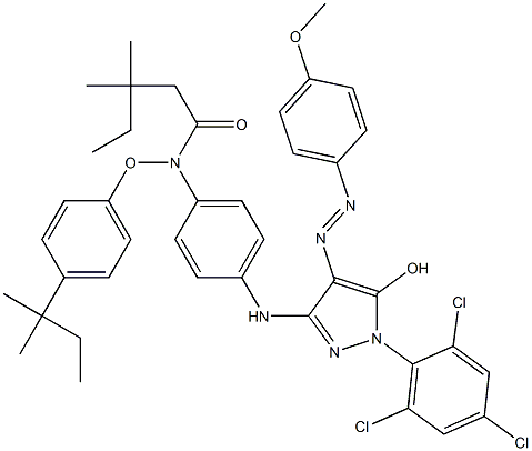 1-(2,4,6-Trichlorophenyl)-3-[4-(2,4-di-tert-pentylphenoxyacetylamino)anilino]-4-(p-methoxyphenylazo)-1H-pyrazol-5-ol,,结构式