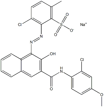 3-Chloro-6-methyl-2-[[3-[[(2-chloro-4-methoxyphenyl)amino]carbonyl]-2-hydroxy-1-naphtyl]azo]benzenesulfonic acid sodium salt Structure