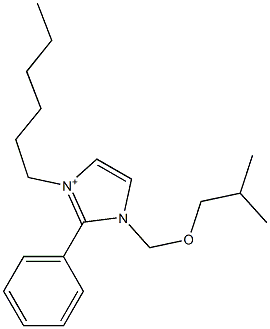 3-ヘキシル-2-フェニル-1-[(2-メチルプロポキシ)メチル]-1H-イミダゾール-3-イウム 化学構造式