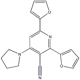 2-(2-Furanyl)-4-(pyrrolidin-1-yl)-6-(2-furanyl)pyridine-3-carbonitrile Struktur