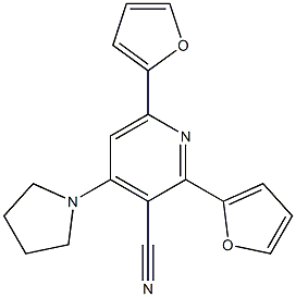 2-(2-Furanyl)-4-(pyrrolidin-1-yl)-6-(2-furanyl)pyridine-3-carbonitrile Structure