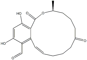 [S,E,(-)]-3,4,5,6,7,8,9,10-Octahydro-14,16-dihydroxy-3-methyl-1,7-dioxo-1H-2-benzoxacyclotetradecin-13-carbaldehyde Structure