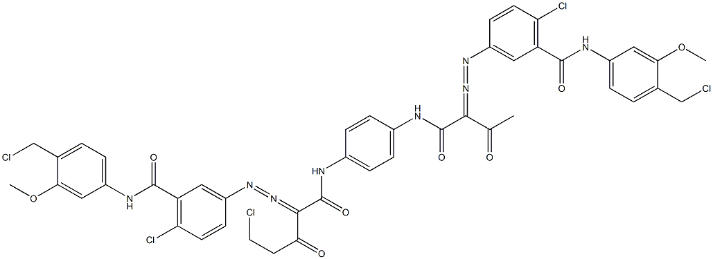 3,3'-[2-(Chloromethyl)-1,4-phenylenebis[iminocarbonyl(acetylmethylene)azo]]bis[N-[4-(chloromethyl)-3-methoxyphenyl]-6-chlorobenzamide],,结构式