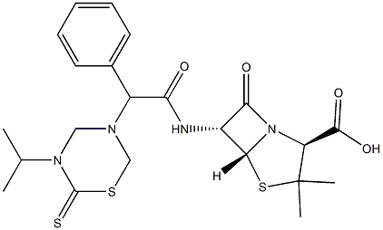 6-[2-フェニル-2-[(3-イソプロピル-2-チオキソ-3,4,5,6-テトラヒドロ-2H-1,3,5-チアジアジン)-5-イル]アセチルアミノ]ペニシラン酸 化学構造式