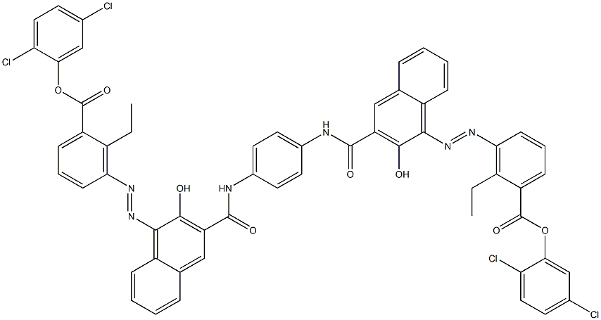 1,4-ビス[1-[[6-エチル-5-(2,5-ジクロロフェノキシカルボニル)フェニル]アゾ]-2-ヒドロキシ-3-ナフトイルアミノ]ベンゼン 化学構造式