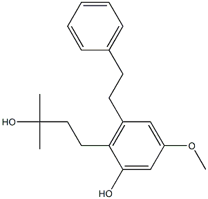 2-(3-ヒドロキシ-3-メチルブチル)-5-メトキシ-3-(2-フェニルエチル)フェノール 化学構造式