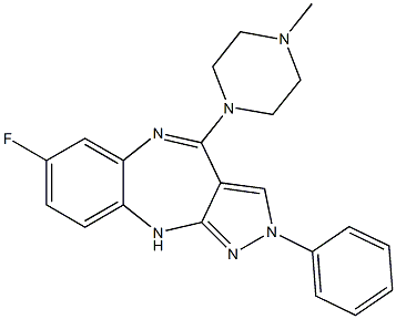 2-Phenyl-4-(4-methylpiperazin-1-yl)-7-fluoro-2,10-dihydropyrazolo[3,4-b][1,5]benzodiazepine Struktur