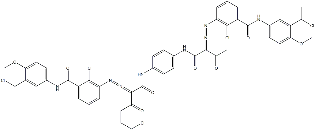 3,3'-[2-(2-Chloroethyl)-1,4-phenylenebis[iminocarbonyl(acetylmethylene)azo]]bis[N-[3-(1-chloroethyl)-4-methoxyphenyl]-2-chlorobenzamide] 结构式