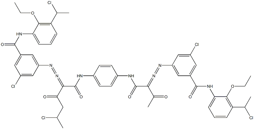 3,3'-[2-(1-Chloroethyl)-1,4-phenylenebis[iminocarbonyl(acetylmethylene)azo]]bis[N-[3-(1-chloroethyl)-2-ethoxyphenyl]-5-chlorobenzamide],,结构式