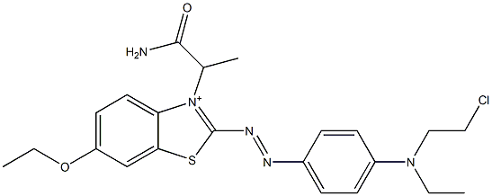 2-[4-[N-Ethyl-N-(2-chloroethyl)amino]phenylazo]-3-(1-carbamoylethyl)-6-ethoxybenzothiazol-3-ium Structure