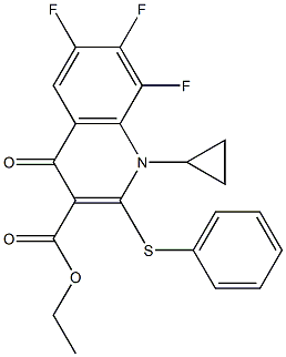 1-シクロプロピル-6,7,8-トリフルオロ-1,4-ジヒドロ-4-オキソ-2-フェニルチオキノリン-3-カルボン酸エチル 化学構造式