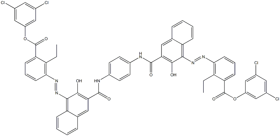 1,4-ビス[1-[[6-エチル-5-(3,5-ジクロロフェノキシカルボニル)フェニル]アゾ]-2-ヒドロキシ-3-ナフトイルアミノ]ベンゼン 化学構造式