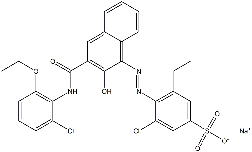 3-Chloro-5-ethyl-4-[[3-[[(2-chloro-6-ethoxyphenyl)amino]carbonyl]-2-hydroxy-1-naphtyl]azo]benzenesulfonic acid sodium salt Structure
