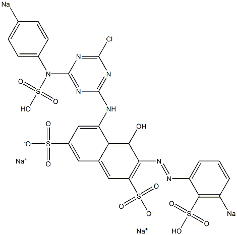 5-[4-Chloro-6-(p-sodiosulfoanilino)-1,3,5-triazin-2-ylamino]-4-hydroxy-3-(m-sodiosulfophenylazo)-2,7-naphthalenedisulfonic acid disodium salt Structure