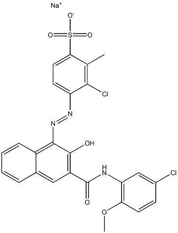 3-クロロ-2-メチル-4-[[3-[[(3-クロロ-6-メトキシフェニル)アミノ]カルボニル]-2-ヒドロキシ-1-ナフチル]アゾ]ベンゼンスルホン酸ナトリウム 化学構造式