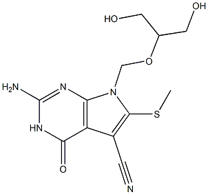 2-Amino-3,4-dihydro-6-methylthio-7-(2-hydroxy-1-hydroxymethylethoxymethyl)-4-oxo-7H-pyrrolo[2,3-d]pyrimidine-5-carbonitrile