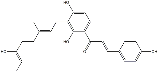 2',4,4'-Trihydroxy-3'-(3,7-dimethyl-6-hydroxy-2,6-heptadien-1-yl)chalcone,,结构式