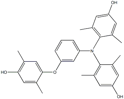 N,N-ビス(4-ヒドロキシ-2,6-ジメチルフェニル)-3-(4-ヒドロキシ-2,5-ジメチルフェノキシ)ベンゼンアミン 化学構造式