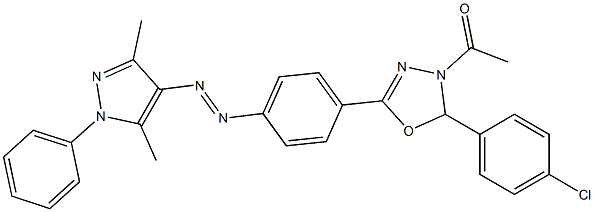 4-Acetyl-5-(4-chlorophenyl)-4,5-dihydro-2-[4-[(3,5-dimethyl-1-phenyl-1H-pyrazol-4-yl)azo]phenyl]-1,3,4-oxadiazole,,结构式