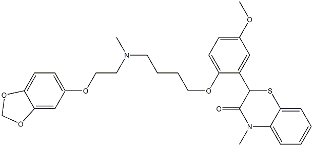 2-[2-[4-[N-[2-(3,4-メチレンジオキシフェノキシ)エチル]メチルアミノ]ブトキシ]-5-メトキシフェニル]-4-メチル-4H-1,4-ベンゾチアジン-3(2H)-オン 化学構造式