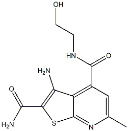 3-Amino-6-methyl-4-[(2-hydroxyethyl)aminocarbonyl]thieno[2,3-b]pyridine-2-carboxamide Struktur
