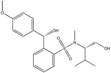 N-メチル-N-[(2S)-3-メチル-1-ヒドロキシブタン-2-イル]-2-[(S)-ヒドロキシ(4-メトキシフェニル)メチル]ベンゼンスルホンアミド 化学構造式