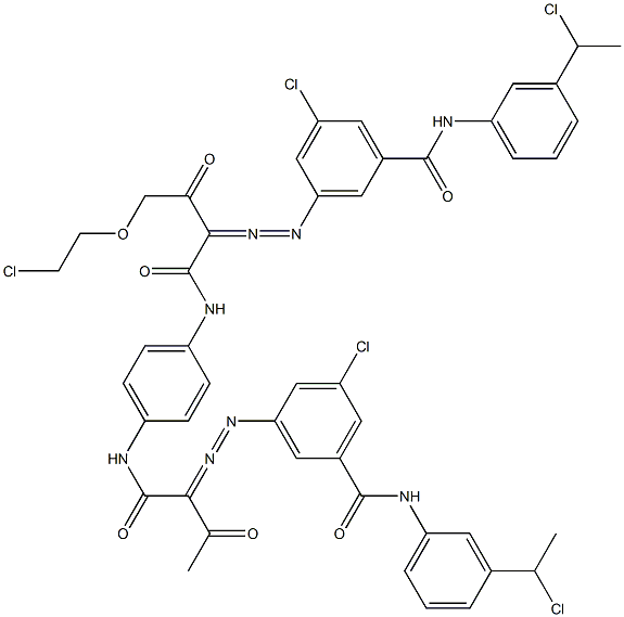 3,3'-[2-[(2-Chloroethyl)oxy]-1,4-phenylenebis[iminocarbonyl(acetylmethylene)azo]]bis[N-[3-(1-chloroethyl)phenyl]-5-chlorobenzamide],,结构式