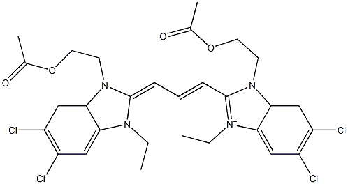 1-[2-(Acetyloxy)ethyl]-2-[3-[[3-[2-(acetyloxy)ethyl]-5,6-dichloro-1-ethyl-1,3-dihydro-2H-benzimidazol]-2-ylidene]-1-propenyl]-5,6-dichloro-3-ethyl-1H-benzimidazol-3-ium Structure
