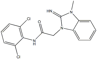 N-(2,6-ジクロロフェニル)-2-[(2,3-ジヒドロ-2-イミノ-1-メチル-1H-ベンゾイミダゾール)-3-イル]アセトアミド 化学構造式