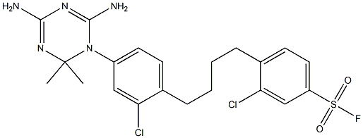 3-クロロ-4-[4-[2-クロロ-4-[(4,6-ジアミノ-1,2-ジヒドロ-2,2-ジメチル-1,3,5-トリアジン)-1-イル]フェニル]ブチル]ベンゼンスルホン酸フルオリド 化学構造式