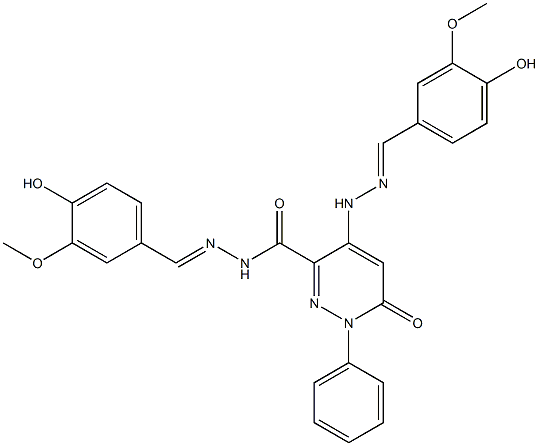 1,6-Dihydro-N'-(4-hydroxy-3-methoxybenzylidene)-4-[N'-(4-hydroxy-3-methoxybenzylidene)hydrazino]-6-oxo-1-phenylpyridazine-3-carboxylic acid hydrazide Structure