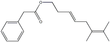 Phenylacetic acid 6,7-dimethyl-3,6-octadienyl ester Struktur