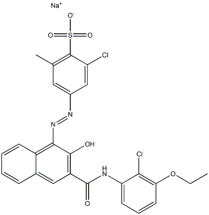 2-クロロ-6-メチル-4-[[3-[[(2-クロロ-3-エトキシフェニル)アミノ]カルボニル]-2-ヒドロキシ-1-ナフチル]アゾ]ベンゼンスルホン酸ナトリウム 化学構造式