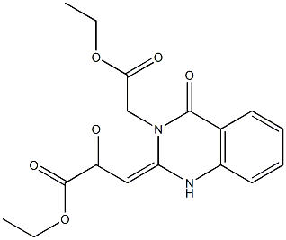 3-[(1,2,3,4-テトラヒドロ-3-(エトキシカルボニルメチル)-4-オキソキナゾリン)-2-イリデン]-2-オキソプロピオン酸エチル 化学構造式