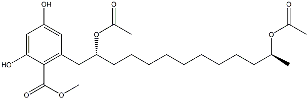 2,4-Dihydroxy-6-[(2R,12S)-2,12-diacetoxytridecyl]benzoic acid methyl ester Struktur