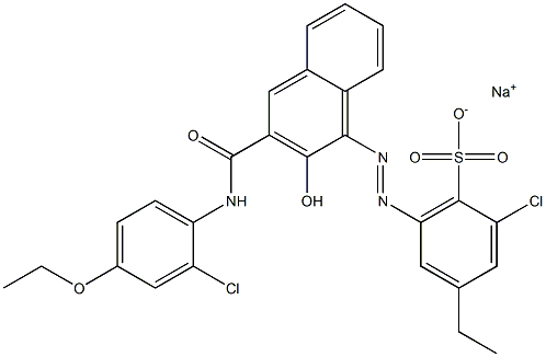 2-Chloro-4-ethyl-6-[[3-[[(2-chloro-4-ethoxyphenyl)amino]carbonyl]-2-hydroxy-1-naphtyl]azo]benzenesulfonic acid sodium salt Struktur