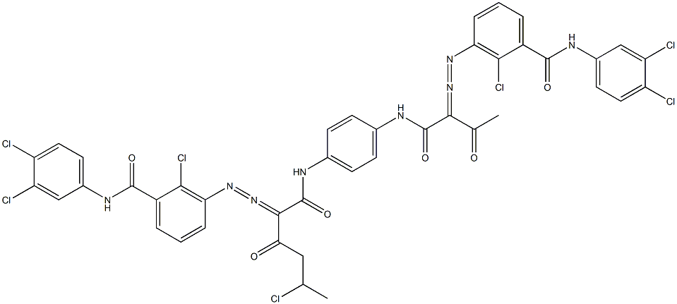 3,3'-[2-(1-Chloroethyl)-1,4-phenylenebis[iminocarbonyl(acetylmethylene)azo]]bis[N-(3,4-dichlorophenyl)-2-chlorobenzamide],,结构式