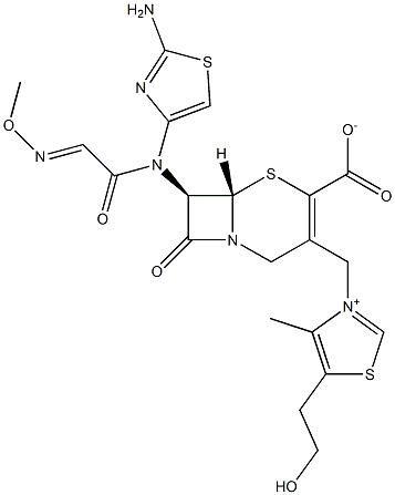 (7R)-7-[(2-Amino-4-thiazolyl)(methoxyimino)acetylamino]-3-[[(5-(2-hydroxyethyl)-4-methylthiazol-3-ium)-3-yl]methyl]cepham-3-ene-4-carboxylic acid,,结构式